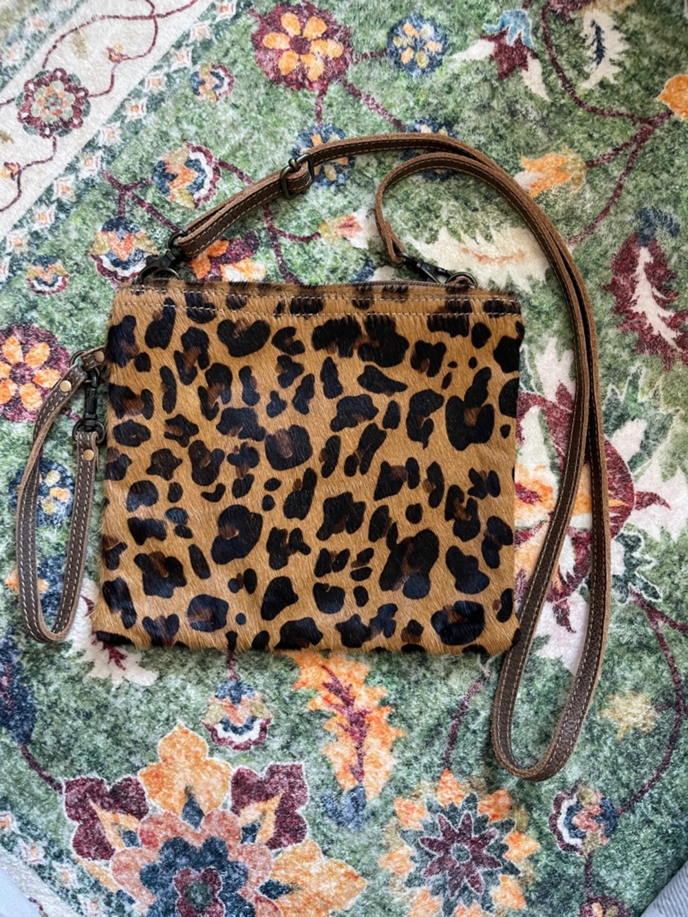 Myra Bag Leopard Print Crossbody Brown Black Leather Cowhide Bag